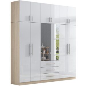 High Gloss Topbox 6 Door Mirrored Fitment Wardrobe White - Image 5