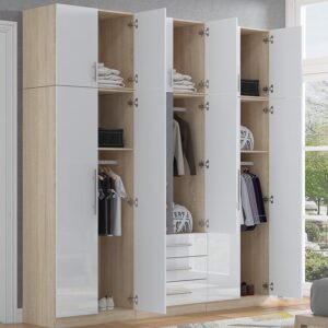 High Gloss Topbox 6 Door Mirrored Fitment Wardrobe White - Image 2