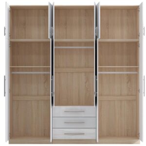 High Gloss Topbox 6 Door Mirrored Fitment Wardrobe White - Image 6