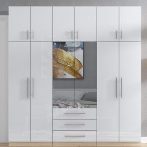 High Gloss Topbox 6 Door Mirrored Fitment Wardrobe White - Image 4