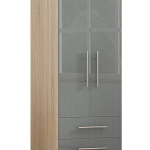 Grey 2 Doors + 2 Draws High Gloss Wardrobe - Image 2