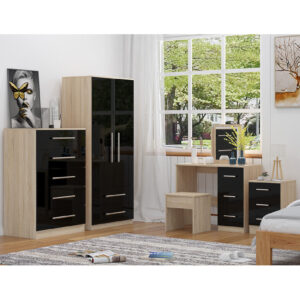 High Gloss Quattro Bedroom Black Set Wardrobe, Chest, Bedside, Dressing Table - Image 6