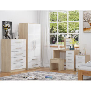 High Gloss Quattro Bedroom White Set Wardrobe, Chest, Bedside, Dressing Table - Image 7