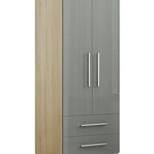 Full Grey Wardrobe with 2 Doors and 2 Drawers