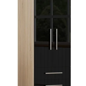 High Gloss Black Wardrobe with 2 Doors and 2 Drawers
