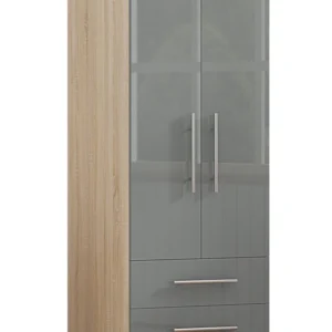 High Gloss Grey Wardrobe with 2 Doors and 2 Drawers