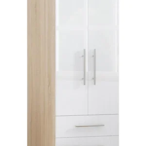 High Gloss White Wardrobe with 2 Doors and 2 Drawers